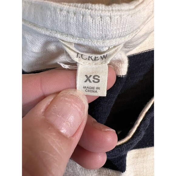 J.Crew Maritime Dress XS Navy Ivory Bold Rugby Stripe 3/4 Sleeve Zipper Shift - Picture 3 of 6